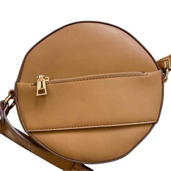Light Tan Leather Crossbody Round Mini Bag - Picture 6 of 13